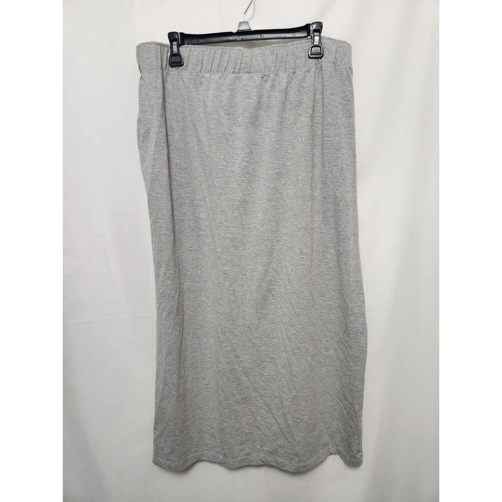 Ellos Knit Maxi Skirt Womens L 18/20 Elastic Waist Gray Side Slit Stretch Modest
